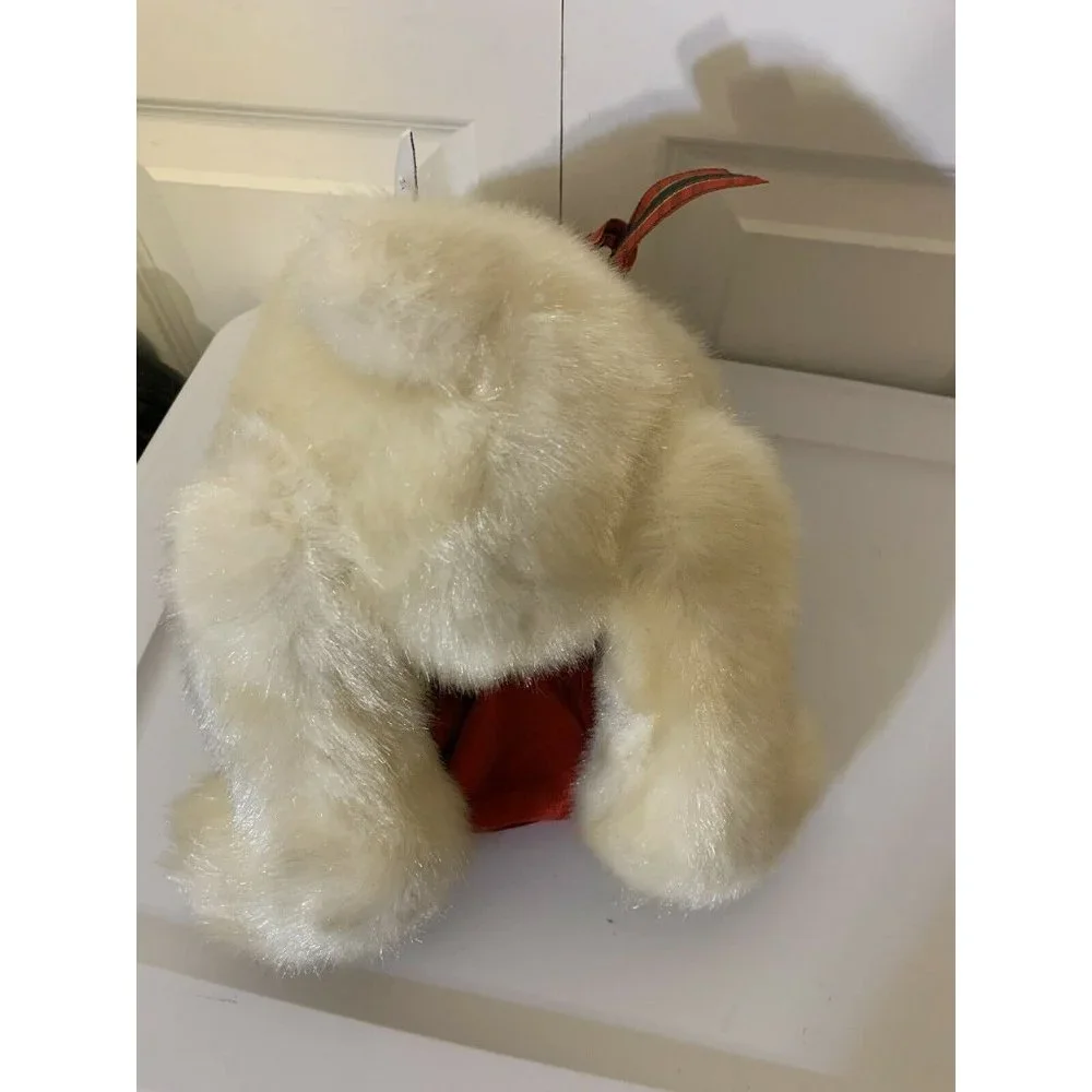 GUND CHRISTMAS PRESENT RED SATIN BAG PLUSH CREAM TEDDY BEAR 43475 STUFFED ANIMAL